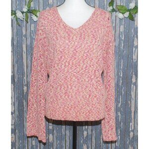 NWOT Magaschoni Pink Variegated Knit V Neck Ladies M Sweater Casual Comfy Winter